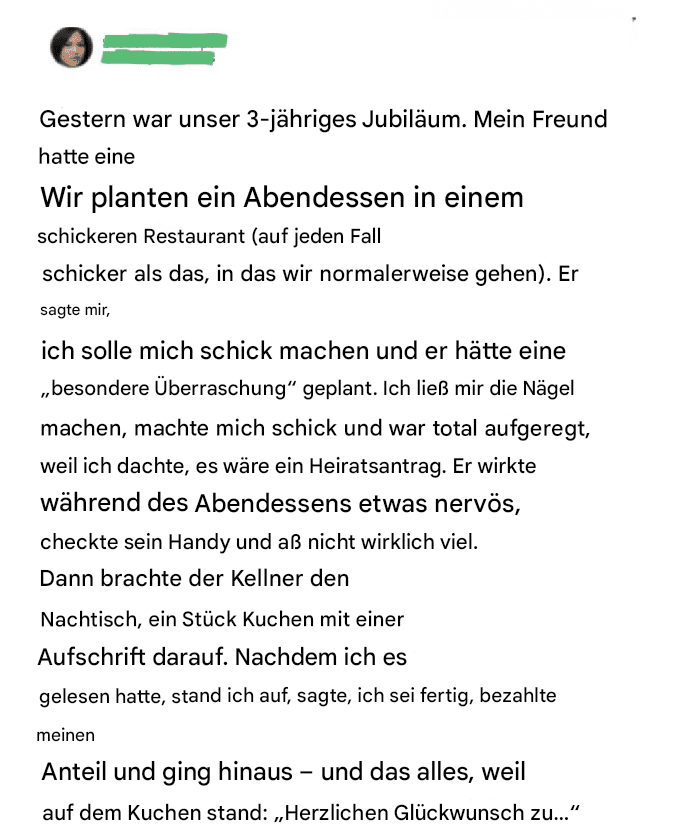 In der Nacht, als ich dachte, er würde mir einen Antrag machen, machte er Witze, also gab ich ihm einen zurück.