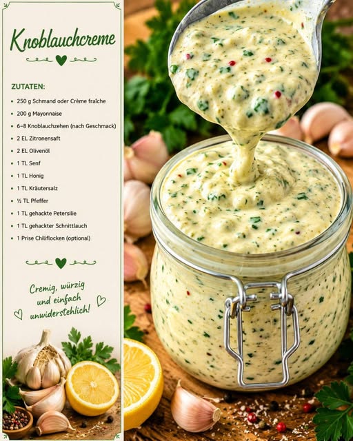 Ich nehme 100 ml Milch und 200 ml Ol, Hausgemachte Knoblauchcreme
