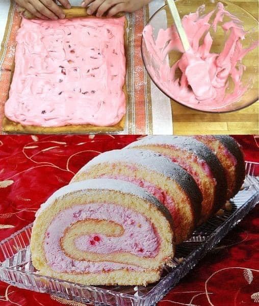 Biskuitrolle mit Erdbeeren die Rolle ist einfach Perfekt