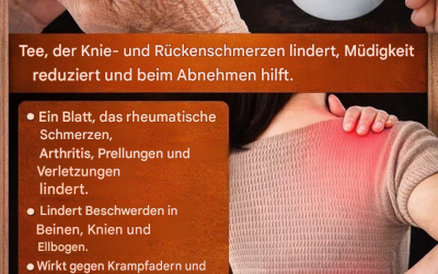 Ein einzelnes Blatt lindert rheumatische Schmerzen, Arthritis, Prellungen und Verletzungen. Lindert Beinschmerzen.