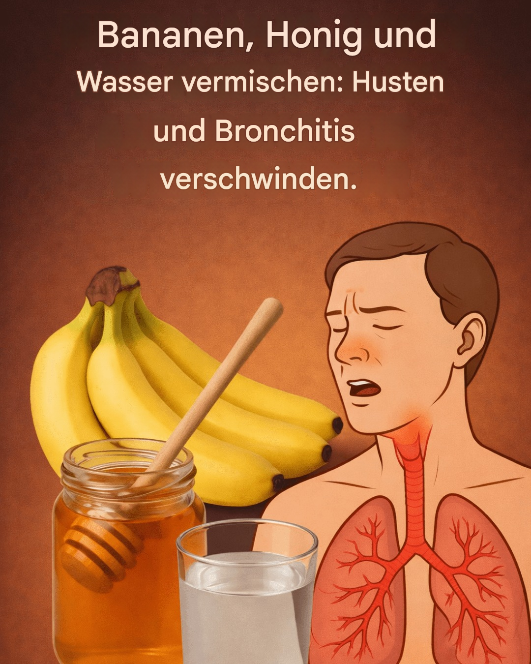 Bananen, Honig und Wasser mischen: Husten und Bronchitis verschwinden.