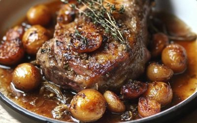 Gebratene Lammschulter mit Thymian und konfiertem Knoblauch