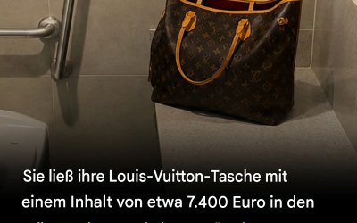 Sie ließ versehentlich ihre Louis-Vuitton-Tasche mit einem Inhalt von etwa 7.400 Euro in den Toiletten einer Autobahnraststätte in Tarn-et-Garonne liegen.