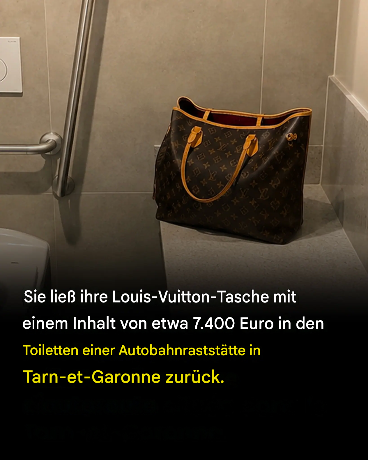 Sie ließ versehentlich ihre Louis-Vuitton-Tasche mit einem Inhalt von etwa 7.400 Euro in den Toiletten einer Autobahnraststätte in Tarn-et-Garonne liegen.