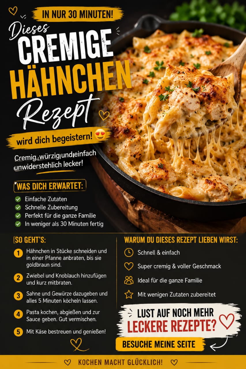 🔥 Dieses cremige Hähnchen-Pasta-Rezept begeistert gerade alle! 😍