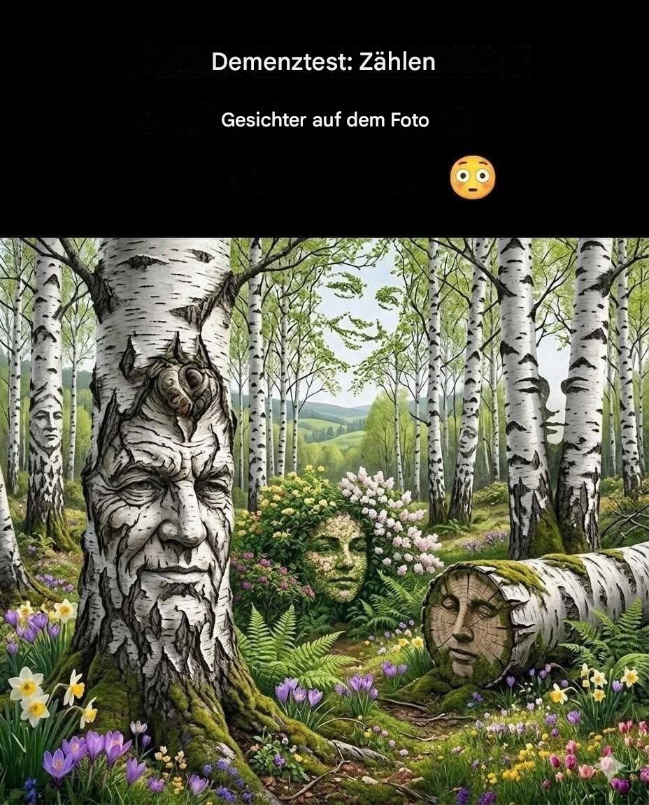 Demenztest: Zähle die Gesichter auf dem Bild – Wie viele siehst du im Wald?