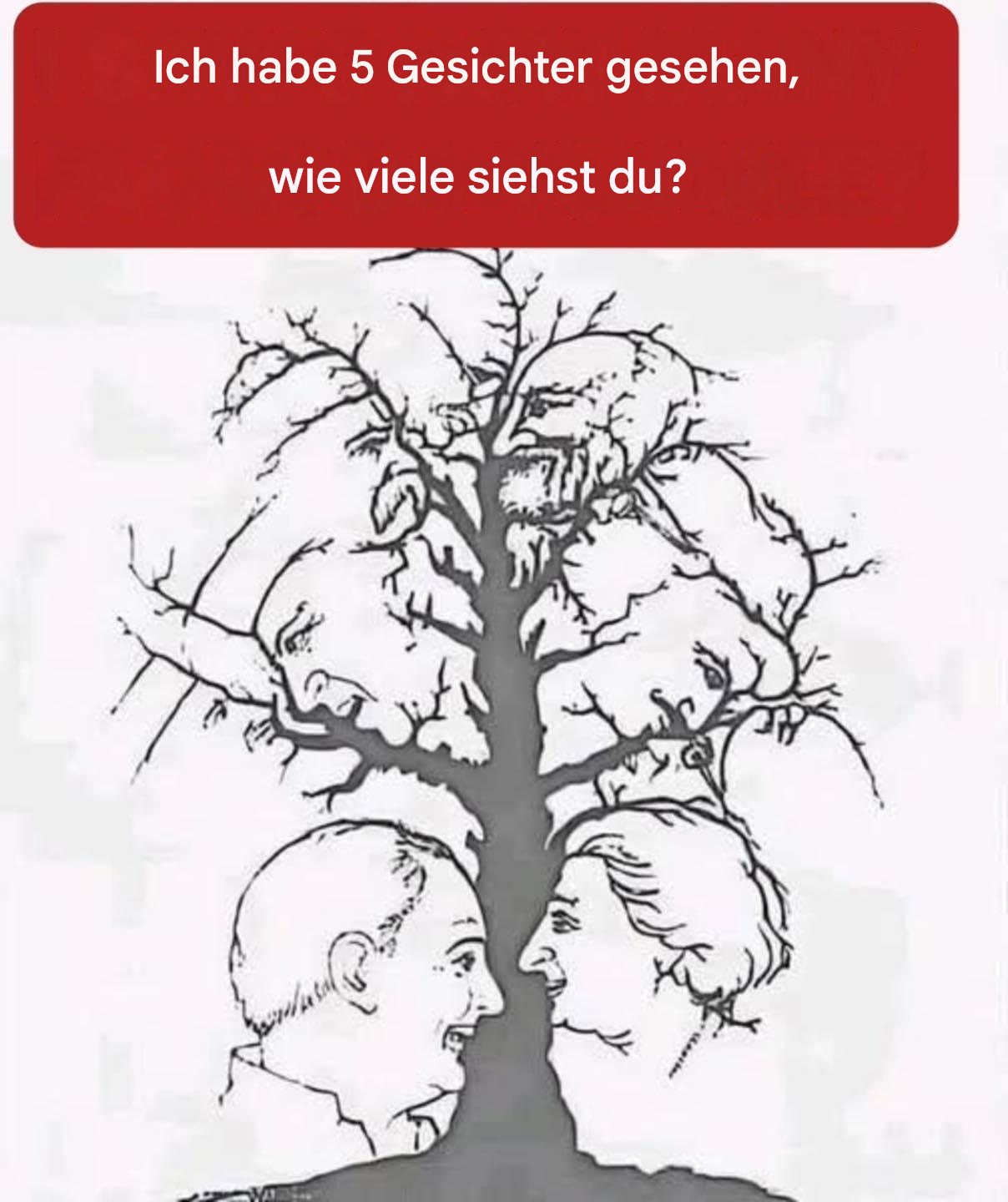Nur wenige Menschen können alle in diesem Baum versteckten Gesichter finden: Gehörst du dazu?
