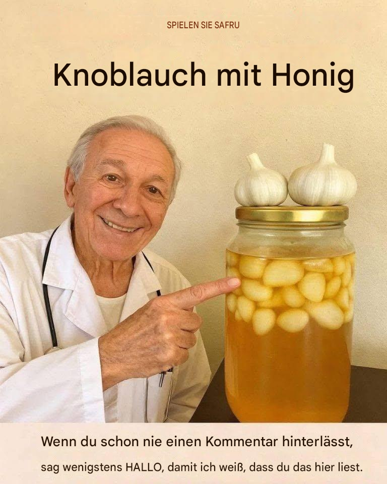 Essig, Knoblauch und Honig vermischen