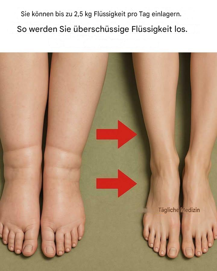 Sie können bis zu 2,5 kg Flüssigkeit pro Tag einlagern. So werden Sie den Überschuss wieder los.