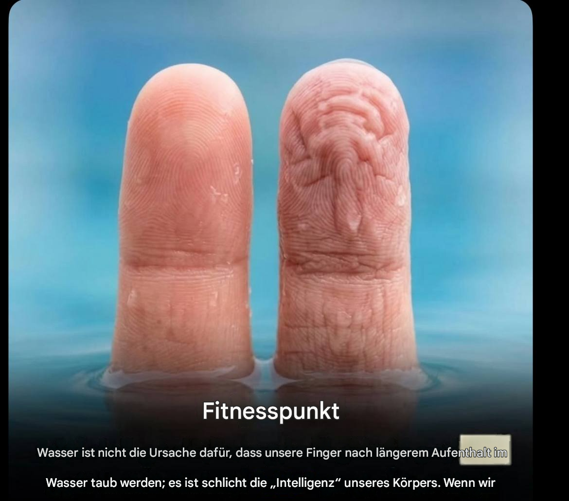 💧 Ist Ihnen schon einmal aufgefallen, dass Ihre Finger nach dem Kontakt mit Wasser runzelig werden?