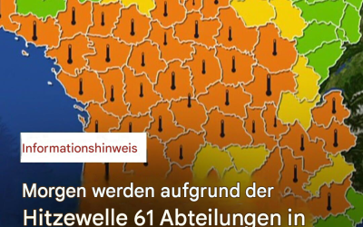 61 Departements wurden an diesem Dienstag in den Alarmzustand „Orange Hitzewelle“ versetzt