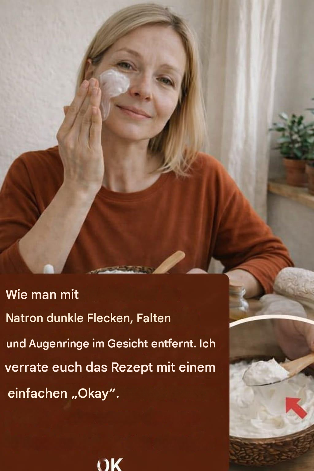 Ein Präparat auf Natriumbicarbonatbasis, das dem Gesicht ein jüngeres Aussehen verleiht, ohne Falten und mit einem Porzellan-Effekt.