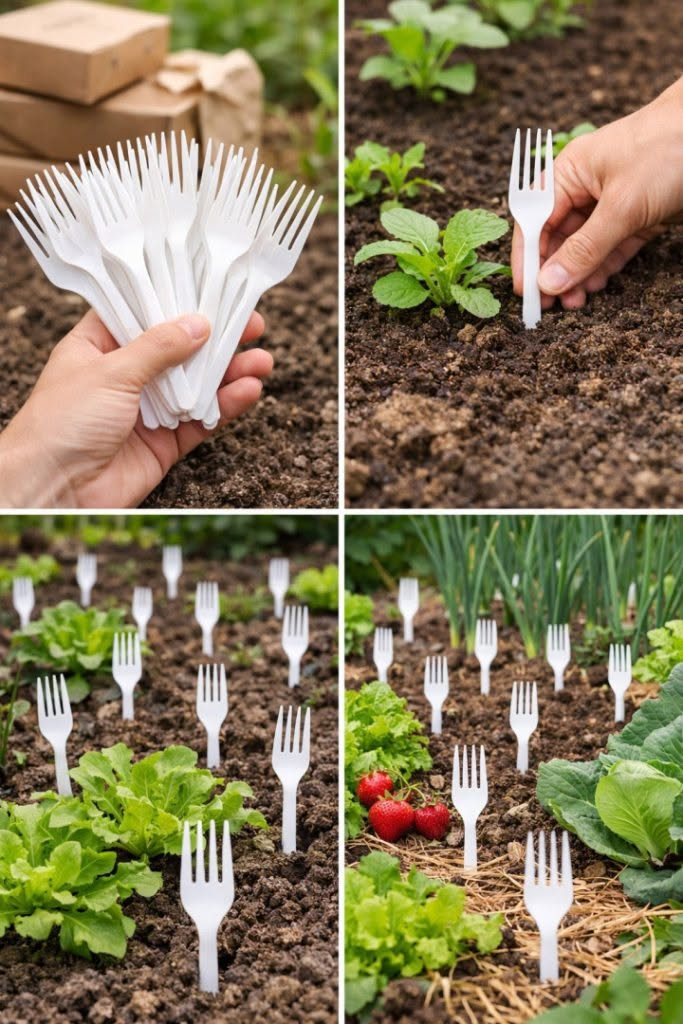 Plastikgabeln im Gemüsegarten: Das machen alle Gärtner – und der Grund dafür ist genial.