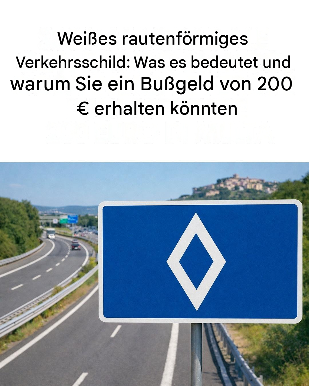 Ein neues weißes Diamant-Verkehrsschild in Europa: Was es bedeutet und warum Ihnen eine Geldstrafe von bis zu 200 € drohen kann.
