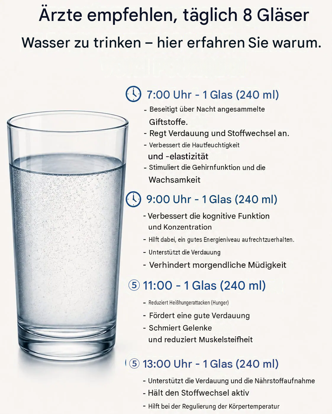 8 Gläser Wasser am Tag: Warum das so wichtig ist und wann man sie trinken sollte
